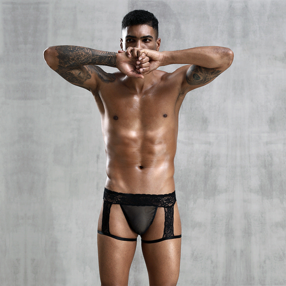 Men's Sexy Sheer Lace-Trimmed Black Fetish Briefs - The Perfect Blend of Temptation and Elegance