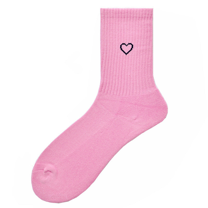 Cotton Mid-Calf Socks with Letter and Heart Design – Spread Love and Pride