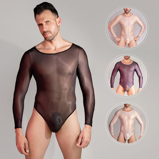 Seamless Breathable High Stretch Sexy Long Sleeve Bodysuit for Men