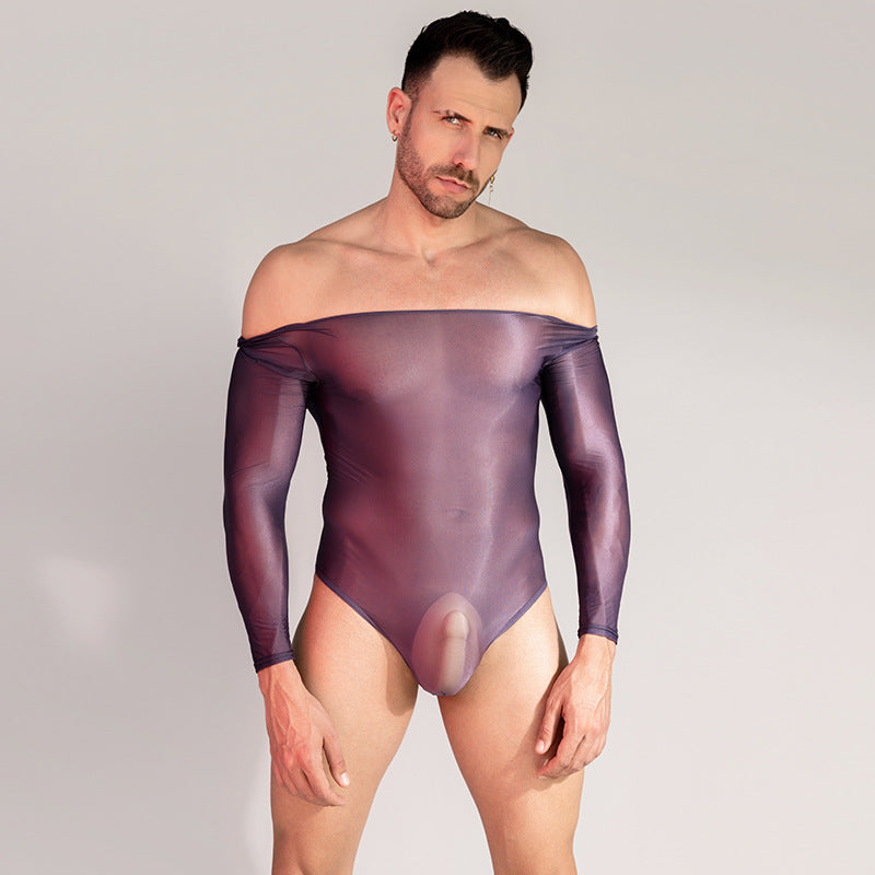 Seamless Breathable High Stretch Sexy Long Sleeve Bodysuit for Men