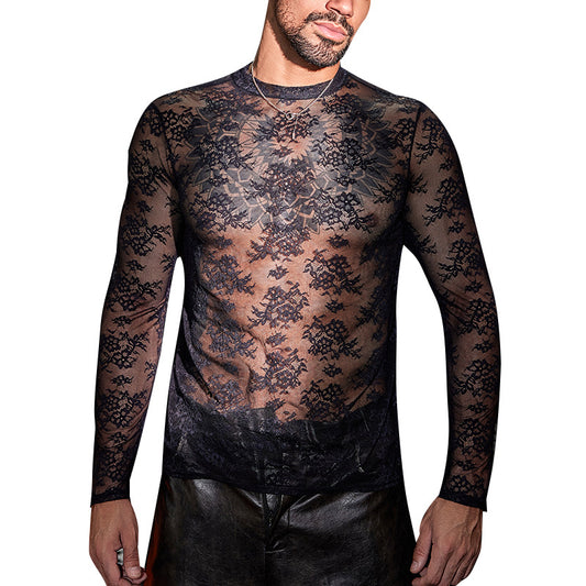 Sheer Mesh Breathable Sexy Muscle Long Sleeve T-Shirt for Men