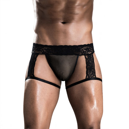 Men's Sexy Sheer Lace-Trimmed Black Fetish Briefs - The Perfect Blend of Temptation and Elegance