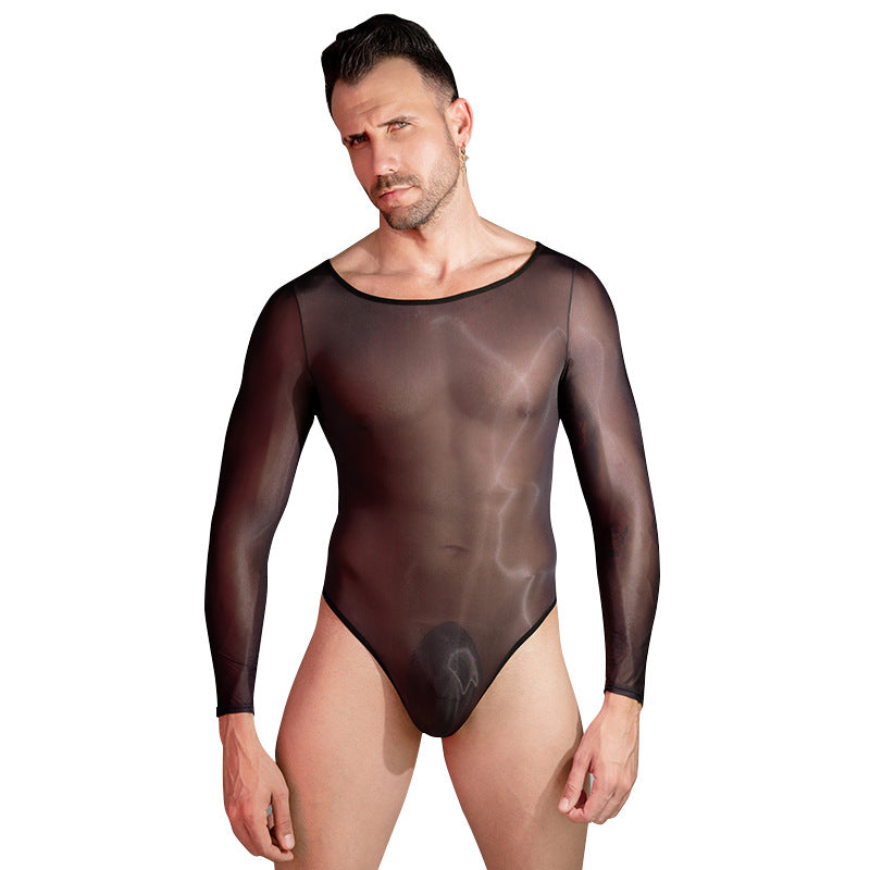 Seamless Breathable High Stretch Sexy Long Sleeve Bodysuit for Men